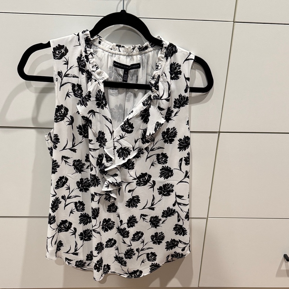 White House Black Market Black and White Floral Blouse